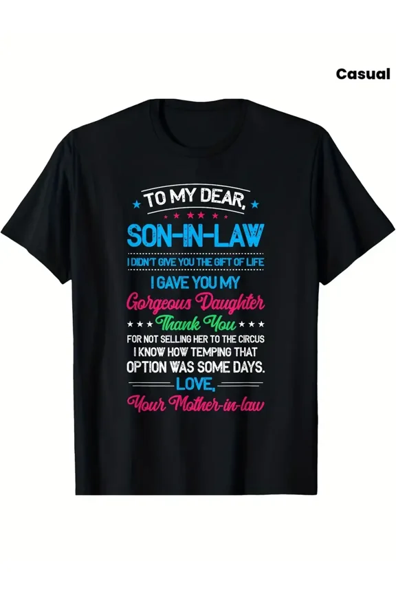Funny Mother-in-Law Son-in-Law Quote Men Casual Short Sleeve Graphic T-Shirt