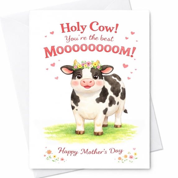 Funny Mother's Day Card With Cow, Coffee, Cupcake, Floral