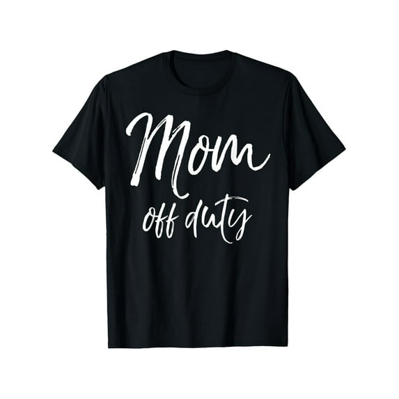 Funny Mother's Day Gift for Tired Moms - Mom Off Duty T-Shirt with Cursive Lettering & Geometric Print, 100% Cotton Casual Round Neck Short Sleeve Tee, Comfortable & Versatile, Sizes S-XXXL