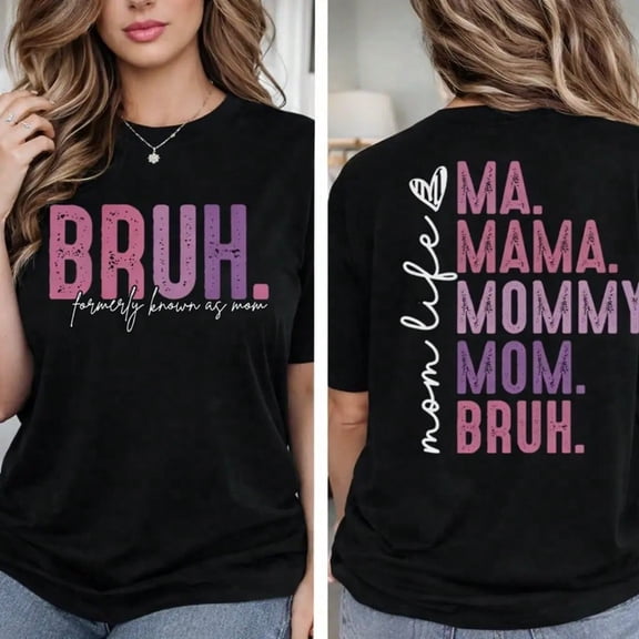 Funny Mother's Day Graphic Tee for Women, Mom Life BRUH Shirt, Mama Mommy Mom Quote T-Shirt, Casual Short Sleeve Crew Neck Top, Trendy Graphic Gift Tee