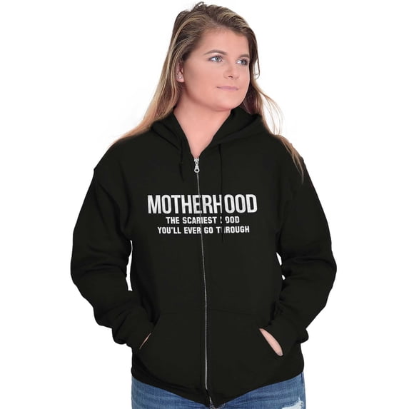 Funny Motherhood the Scariest Hood Womens Plus Size Graphic Zipper Hoodie Brisco Brands 3X