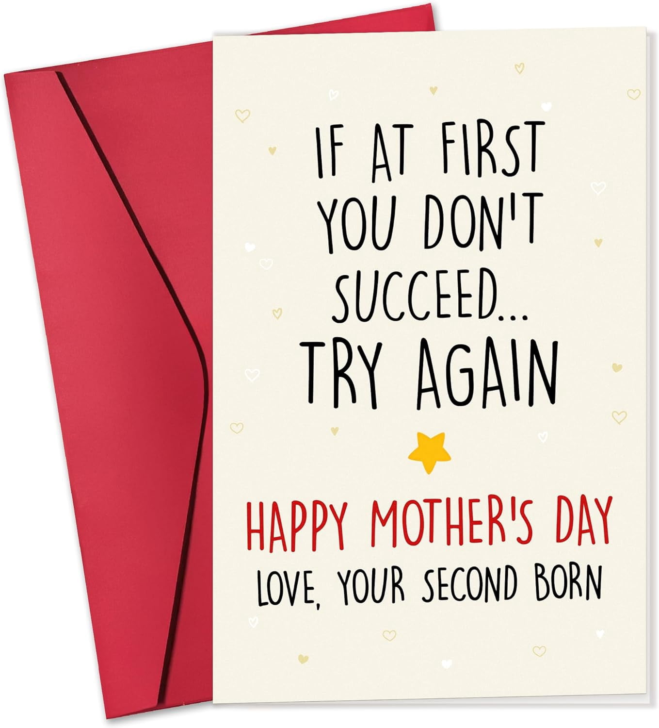 Funny Mothers Day Cards for Mom from Daughter, Son, Kids, Toddler, Second Born Child - Funny If At First You Don't Succeed Mothers Day Card for Mom, Mum, Mother - 5.3''x 8'' Mother's Card