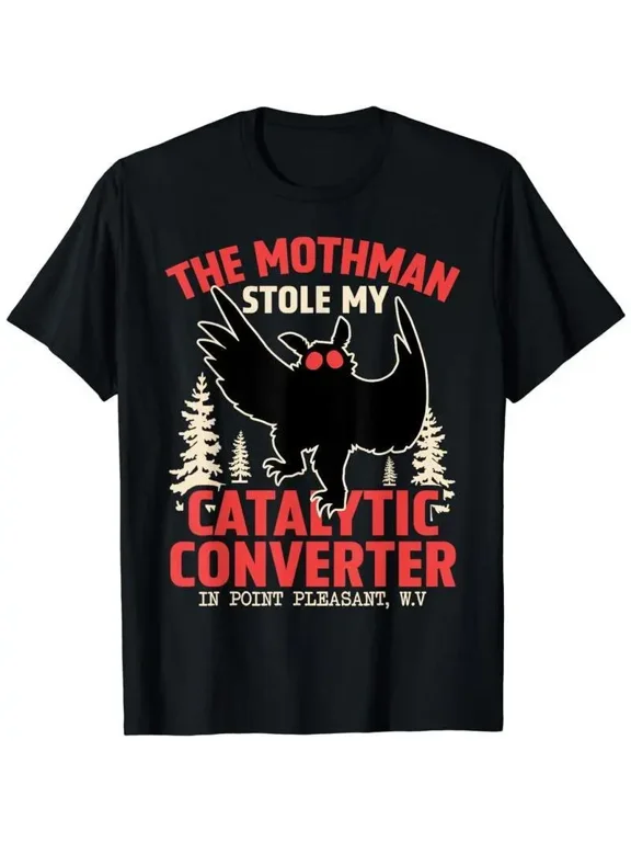 Funny Mothman Cryptid Graphic T‑Shirt, Humorous Men Casual Crew Neck Short Sleeve Tee Men Clothing