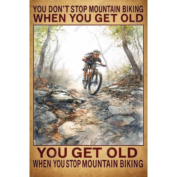 Funny Mountain Biking Vintage Tin Sign, Rocky Trail Forest Metal Wall Decor for Garage, Home Gym, Living Room, Cyclists and Outdoor Enthusiasts, 8x12 Inch