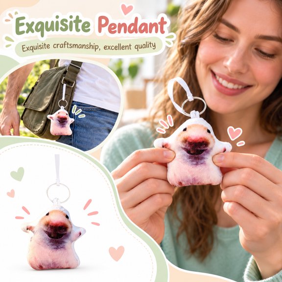 Funny Mouse Stuffed Animal with Built-In Speaker, White and Pink Plush Fabric, for Bag Decoration, Toys