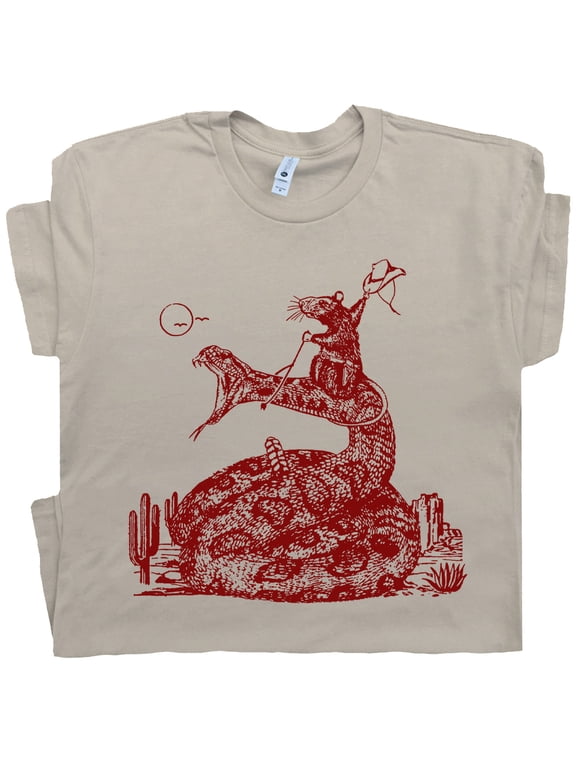 Funny Mouse T Shirt Cowboy Rattlesnake Shirt for Men Women Cool Rat Rodent Snake Graphic Tee Western Theme Vintage Rodeo
