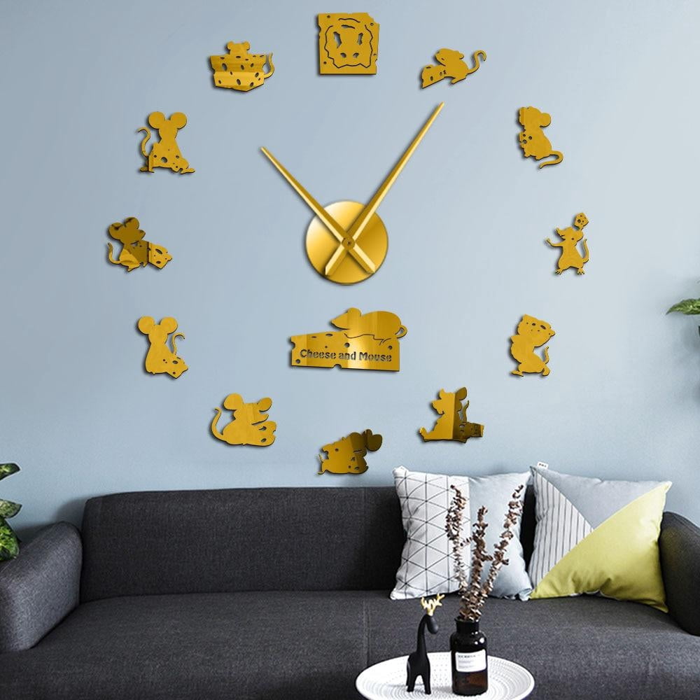 Funny Mouse and Cheese Modern DIY Wall Clocks Cartoon Animals Kid Room ...