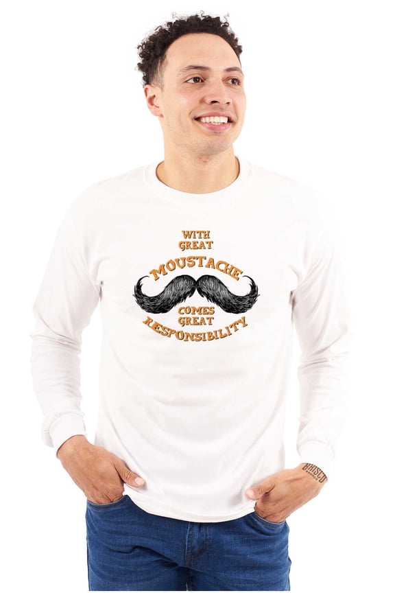 Funny Moustache Responsibility Joke Men's Long Sleeve Tee T Shirt Brisco Brands S
