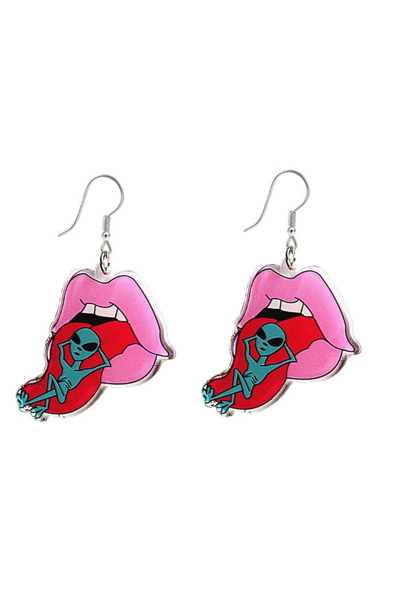 Funny Mouth Alien Dangle Hook Earrings Acrylic Novelty Weird Drop Earring Fake Huggie Hoops for Women