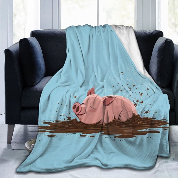 Funny Muddy Pig Throw Blanket, Playful Pig in Puddle Artwork, Artistic and Cozy Home Decor 50x40