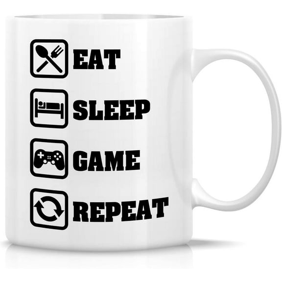 Funny Mug - Eat Sleep Game Repeat Computer Video Games Gamer 11 Oz Ceramic Coffee Mugs - Funny, Sarcastic, Inspirational birthday gifts for him, friend, brother, husband, boyfriend, coworkers