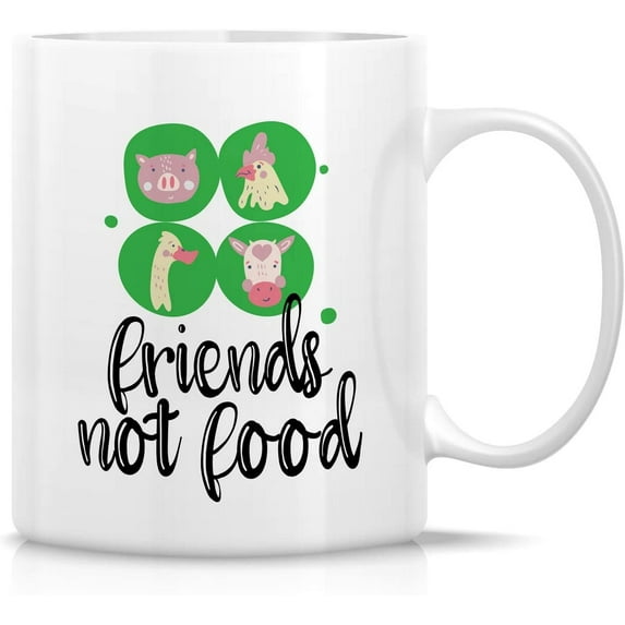 Funny Mug - Friends Not Food Vegan Vegetarianimal Lover 11 Oz Ceramic Coffee Mugs - Funny, Sarcasm, Motivational, Inspirational birthday gifts for friends, him her coworkers, dad, mom sis
