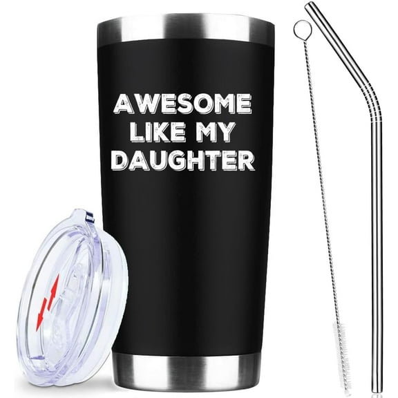Funny Mug for Dads Awesome Like My Daughter 20 OZ Insulated Tumbler Stainless Steel Vacuum Tumbler Travel Coffee Mugs Best Dad Birthday Gifts (Black)