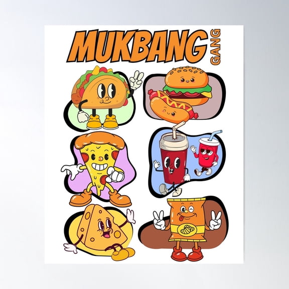 Funny Mukbang Gang Cartoon Food Characters, Cute For Foodie Poster Wall Art, Modern Wall Decor For Living Room Bedroom, 8x12 UNFRAMED