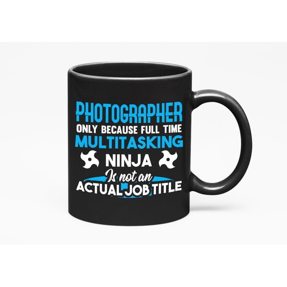 Funny Multitasking Ninja Photographers, Black 11oz Ceramic Mug