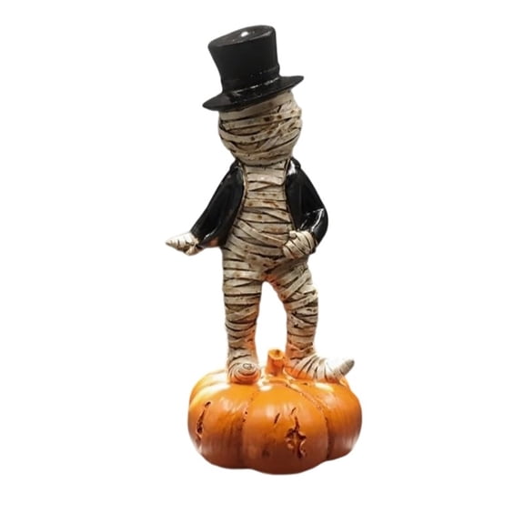Funny Mummy Pumpkin Figurine Halloween Indoor Decorations for Home Spooky Resin Statue Tabletop Centerpiece Desk Ornament Party Prop Collectible,C