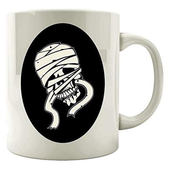 Funny Mummy 11 oz Coffee Mug - Skull Wrapped Embalmed Death Face Humor White Ceramic Gift
