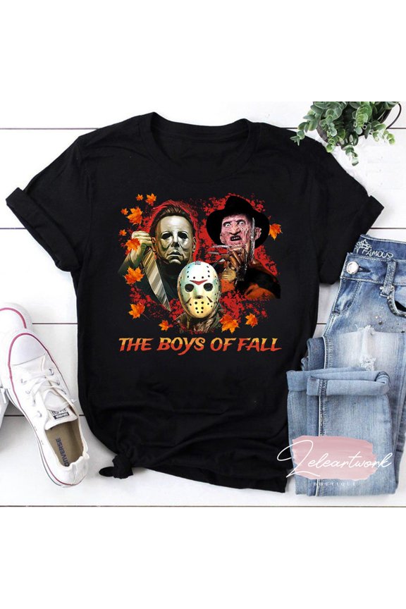 Funny Murder Ride Spooky Movie Characters Graphic Tee Halloween Top,for unisex up to 5XL