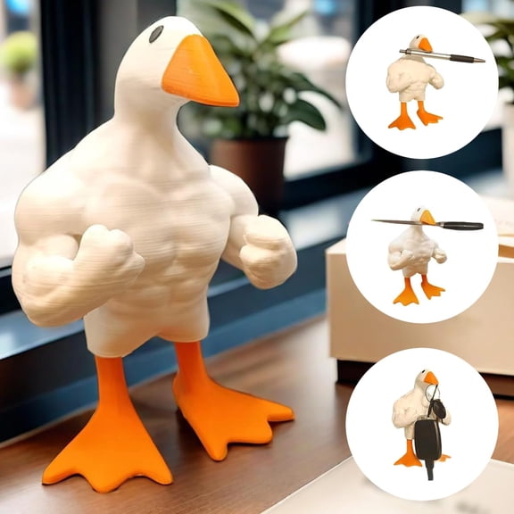 Funny Muscle Goose Statue Key Holder Figurine for Home Decor Quirky Muscular Duck Statue Desk for Keys, Glasses, Bells