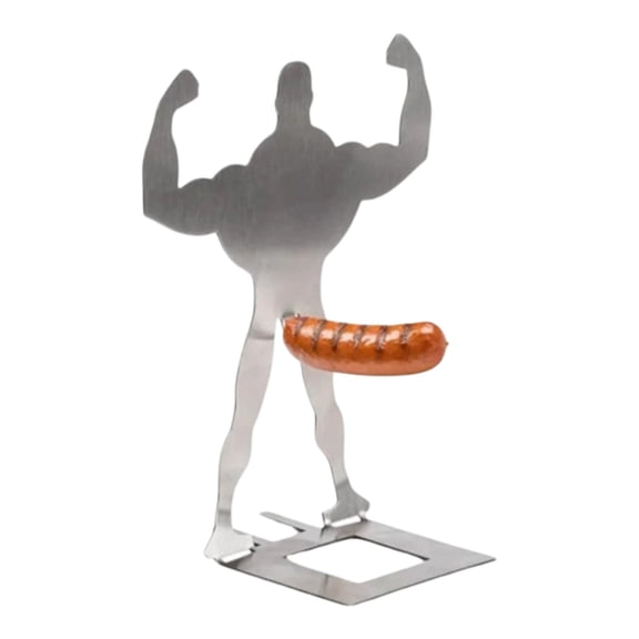 Funny Muscle Man Hot Dog Holder Stainless Steel BBQ Sausage Rack Portable Reusable Hot Dog Roaster Stand for Grilling Camping Parties Backyard BBQ Gift 1PCS