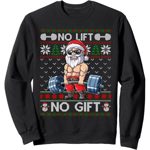 Funny Muscle Santa Lifting Christmas Ugly Christmas Sweater Sweatshirt