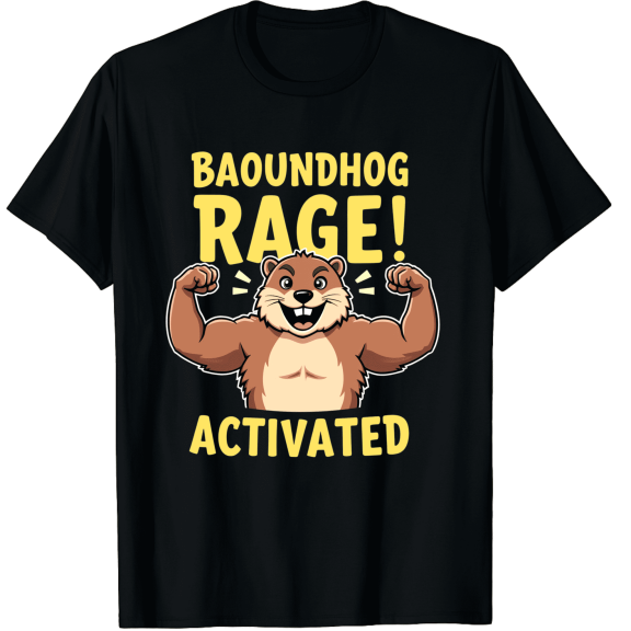Funny Muscular Groundhog Rage Activated Fitness Graphic Tee Retro Bodybuilding Woodchuck Gym Shirt for Adults