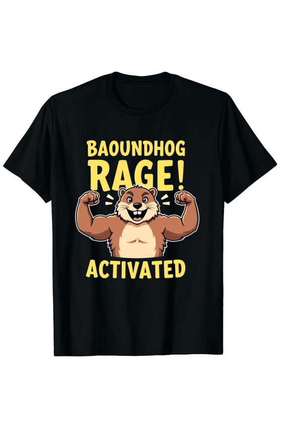 Funny Muscular Groundhog Rage Activated Fitness Graphic Tee Retro Bodybuilding Woodchuck Gym Shirt for Adults