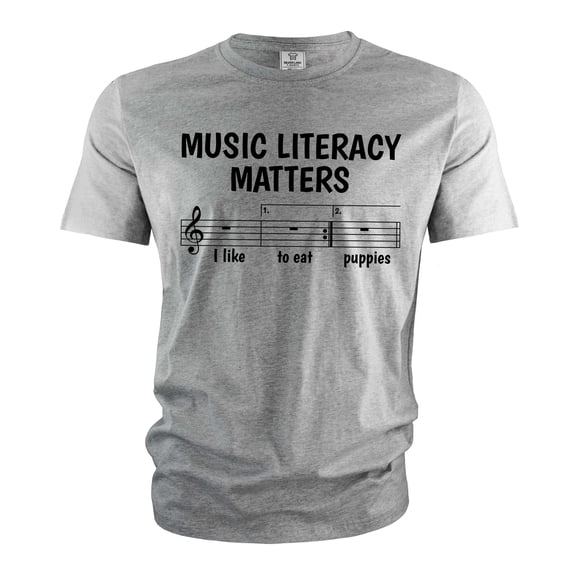 Funny Music T-shirt Music literacy matters funny musician musical notes piano guitar shirt (3X-Large Grey)