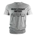 thumbnail image 1 of Funny Music T-shirt Music literacy matters funny musician musical notes piano guitar shirt (Large Grey), 1 of 7