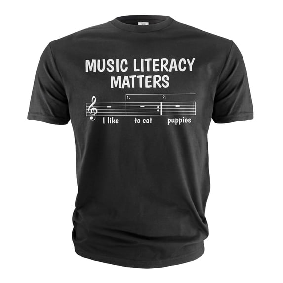 Funny Music T-shirt Music literacy matters funny musician musical notes piano guitar shirt (XX-Large Black)