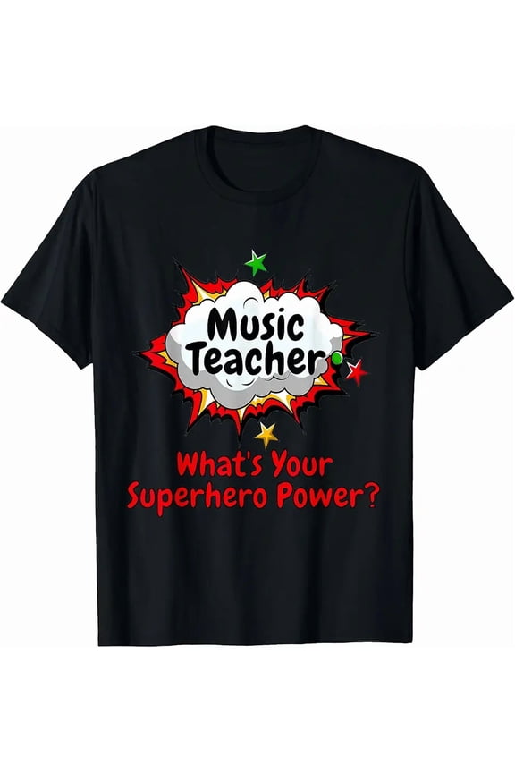 Funny Music Teacher Superhero Power Comic Graphic Unisex Short Sleeve T-Shirt