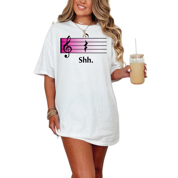Funny Musical Notation Design Shh Pun, White Comfort Colors T-Shirt, 3XL