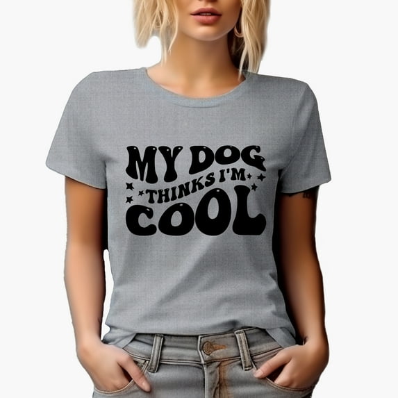 Funny My Dog Thinks I'm Cool Quote, Groovy Retro Wavy Text Merch Gift, Heather Grey T-Shirt, XL