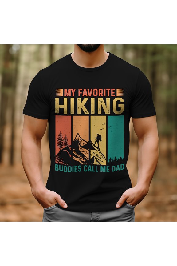 Funny My Favorite Hiking Buddies Call Me Dad Retro Mountain Unisex Short-Sleeve Graphic T-Shirt Father's Day Gift