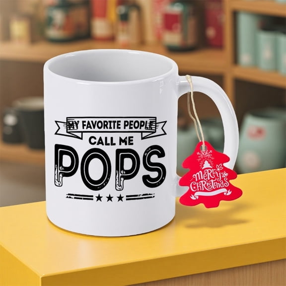 Funny "My Favorite People Call Me Pops" Ceramic Coffee Mug - 11oz Reusable Drinkware with Heart Cutout Design, Ideal for Nurses, Christmas, Halloween, Thanksgiving Gifts - Unique Souvenir For Living