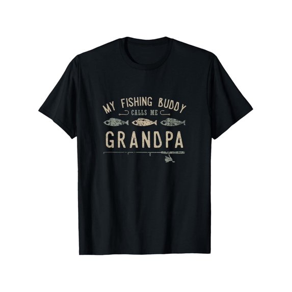 Funny "My Fishing Partner Calls Me Grandpa" T-Shirt - 100% Cotton 180gsm Fishing Humor Tee with One-Side Print, S-XXXL Sizes for Men & Women, Dad, Anglers - Casual Gift Idea (Black)