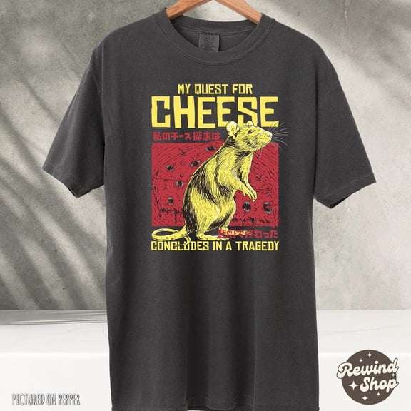 Funny My Quest For Cheese Shirt, Rat Japanese T-Shirt, Funny Rat Shirt, Rat Graphic Tee BLACK Unisex S-5XL Hot Trending Shirt, Vintage Birthday Gift