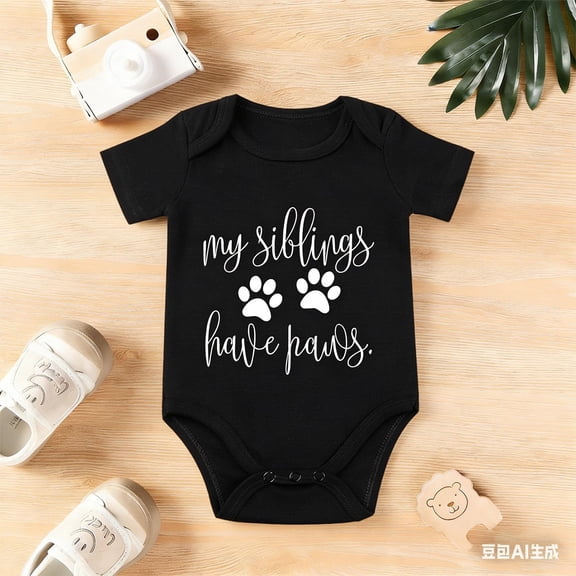 Funny “My Siblings Have Dog Paws” Baby Bodysuit | Cute Newborn Romper for Dog Lovers 0-24M | Puppy-Themed Sibling Announcement & Family Photo Outfit,Black