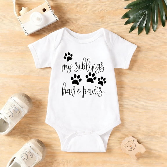 Funny “My Siblings Have Dog Paws” Baby Bodysuit | Cute Newborn Romper for Dog Lovers 0-24M | Puppy-Themed Sibling Announcement & Family Photo Outfit,White