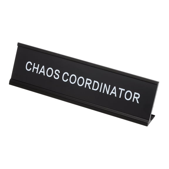 Funny Nameplate, Novelty Desk Sign Plaque Aluminum Desk Name Plate with Base, 7.9" x 2" Black Black White, Style 1