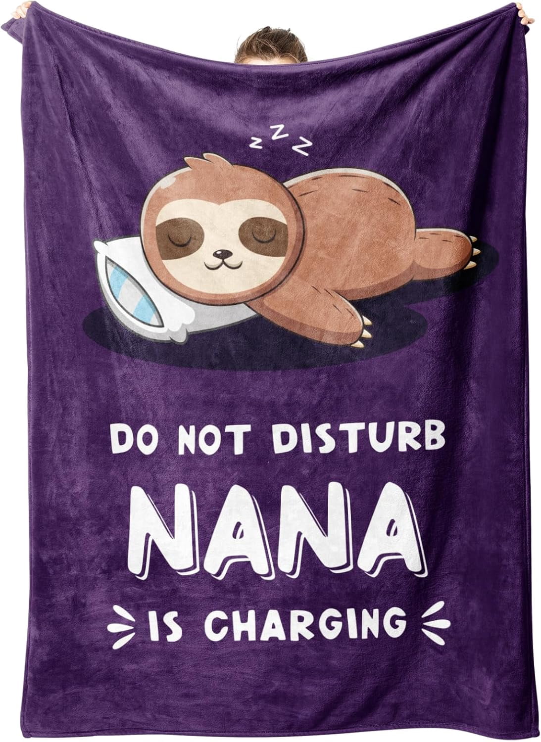 Funny Nana Gifts for Christmas, Nana is Charging Sloth Blanket, Nana Birthday Gifts, Gifts for Nana from Grandkids for Mothers Day, Soft Sloth Throws Blankets for Nana
