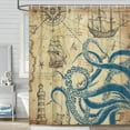 thumbnail image 1 of Funny Nautical Octopus Shower Curtain, Cool Coastal Ocean Beach Fabric Shower Curtains Set for Mens Boys Kids Bathroom Decorative, Fun Navy Blue Vintage Restroom Decor Accessories 72X 72 Inch, 1 of 7