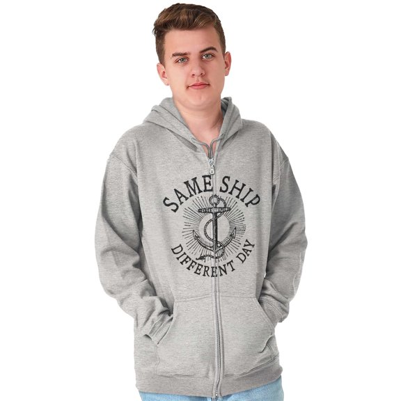 Funny Nautical Sea Captain Anchor Pun Unisex Fleece Graphic Zip Up Hoodie Brisco Brands 4X
