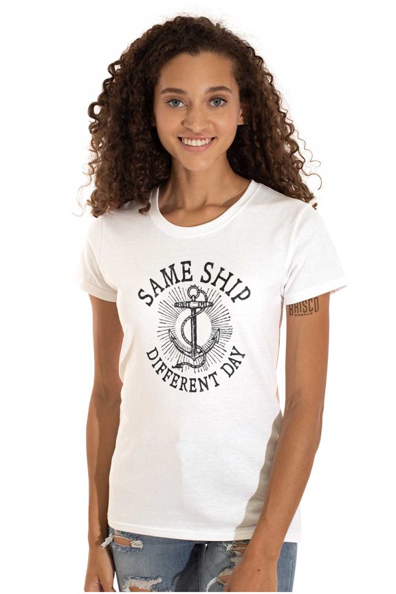 Funny Nautical Sea Captain Anchor Pun Womens Slim Fit Graphic Tee Brisco Brands L