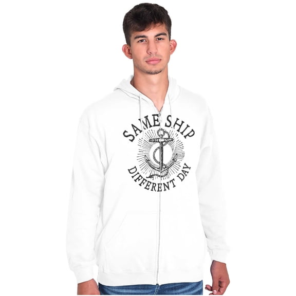 Funny Nautical Sea Captain Anchor Pun Zip Up Hoodie Men's Women's Brisco Brands M