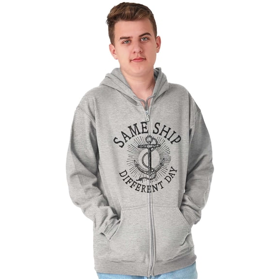 Funny Nautical Sea Captain Anchor Pun Zip Up Hoodie Men's Women's Brisco Brands X