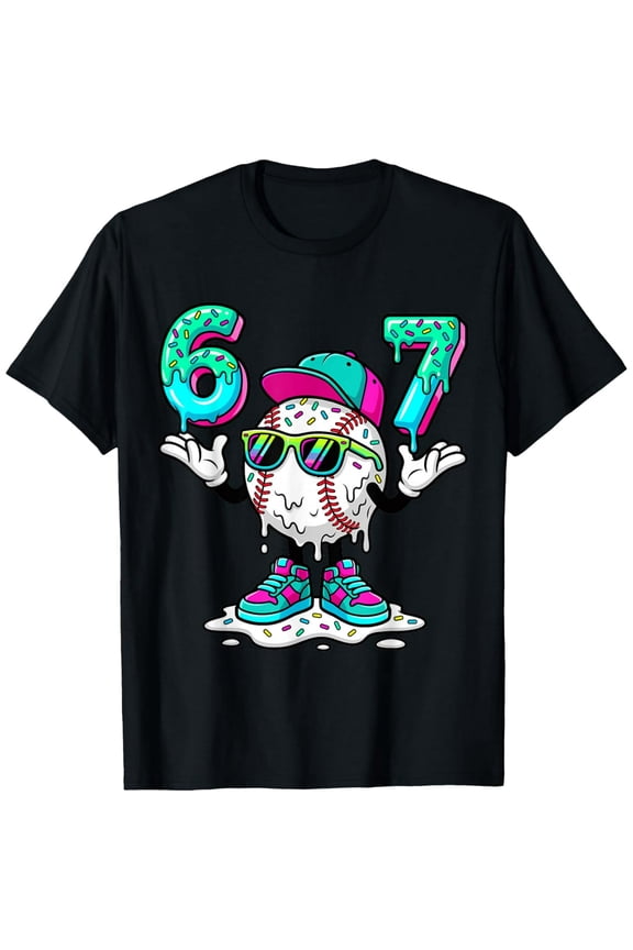 Funny Neon Baseball Drip Number 67 Unisex Short Sleeve Casual Graphic Tee Shirt