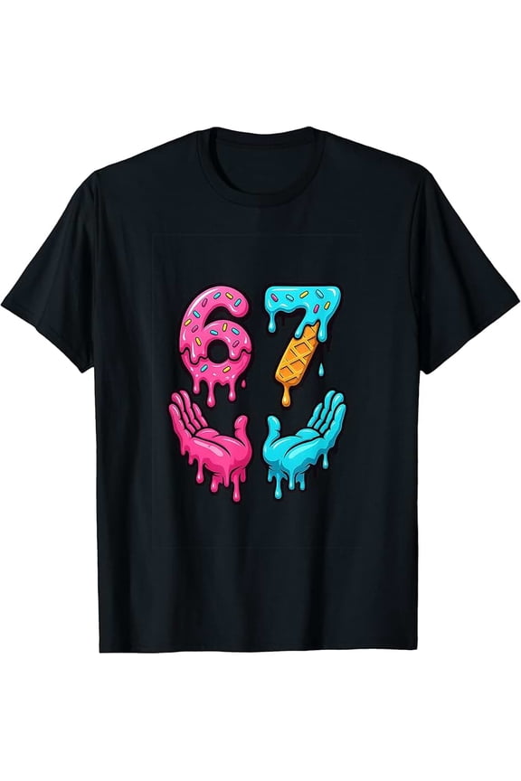 Funny Neon Dripping 67 Numbers Unisex Short Sleeve Graphic Tee