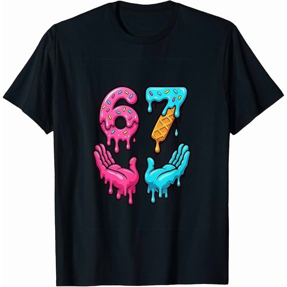 Funny Neon Dripping 67 Numbers Unisex Short Sleeve Graphic Tee