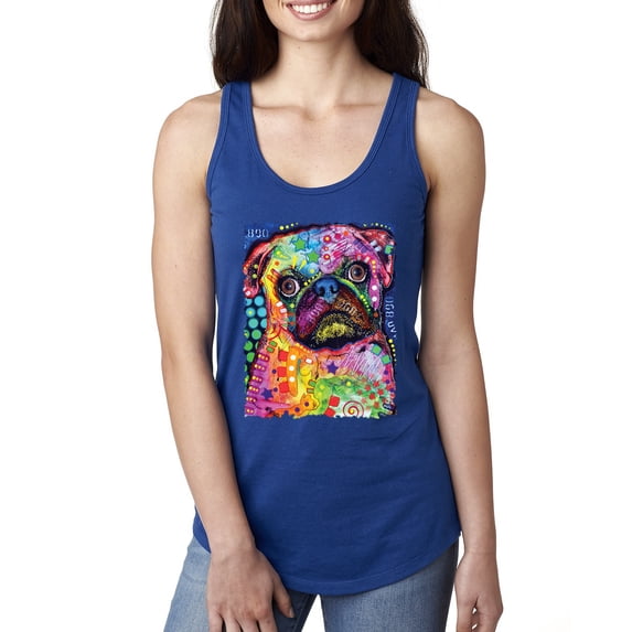 Funny Neon Pug | Dean Russo Art Animal Lover Ladies Racerback Tank Top, Royal, X-Large